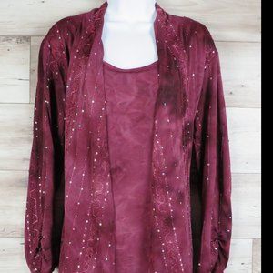 Notations*‎ Women's Long Sleeve Boat Neck Abstract Cardigan Front Blouse~ XL
